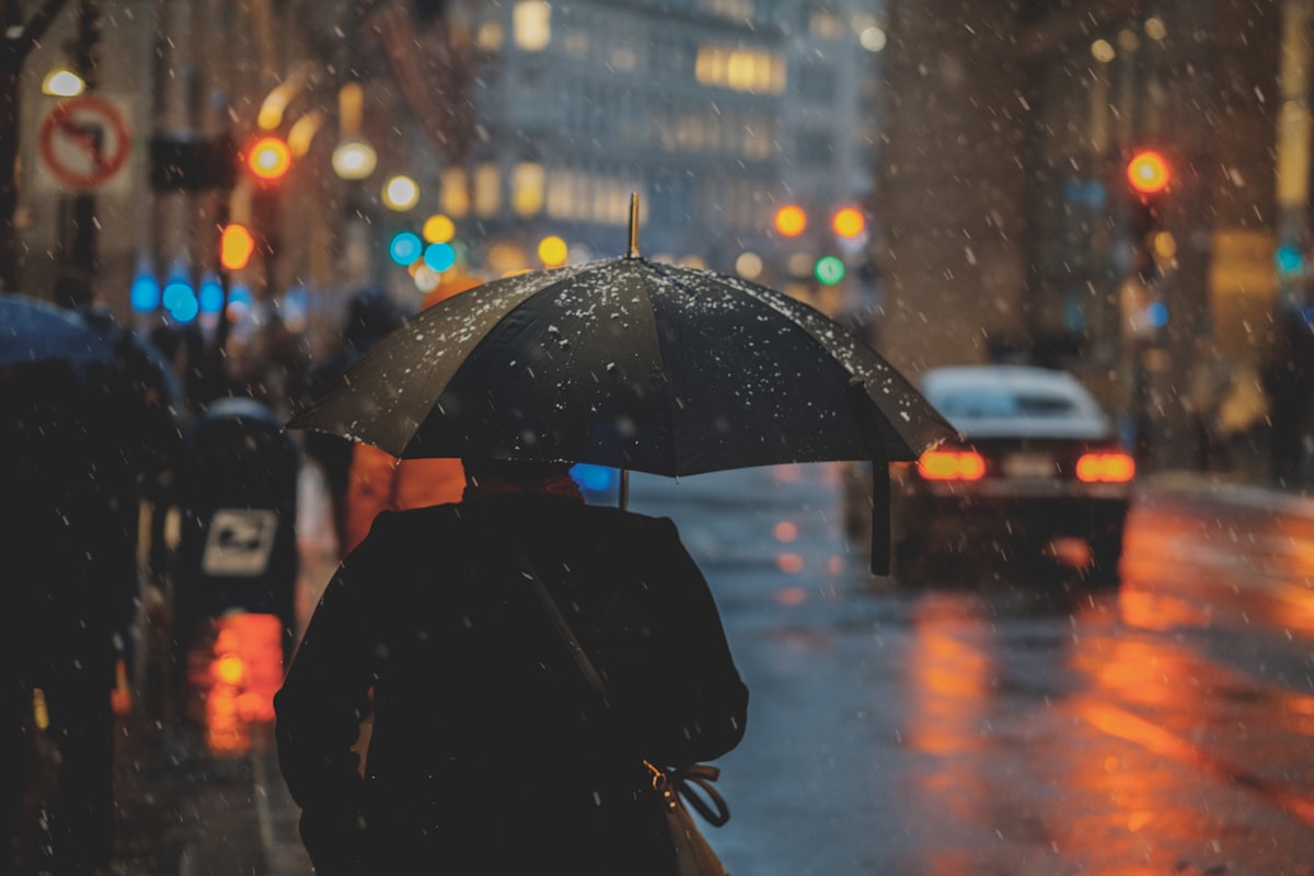 person walking on street and holding umbrella