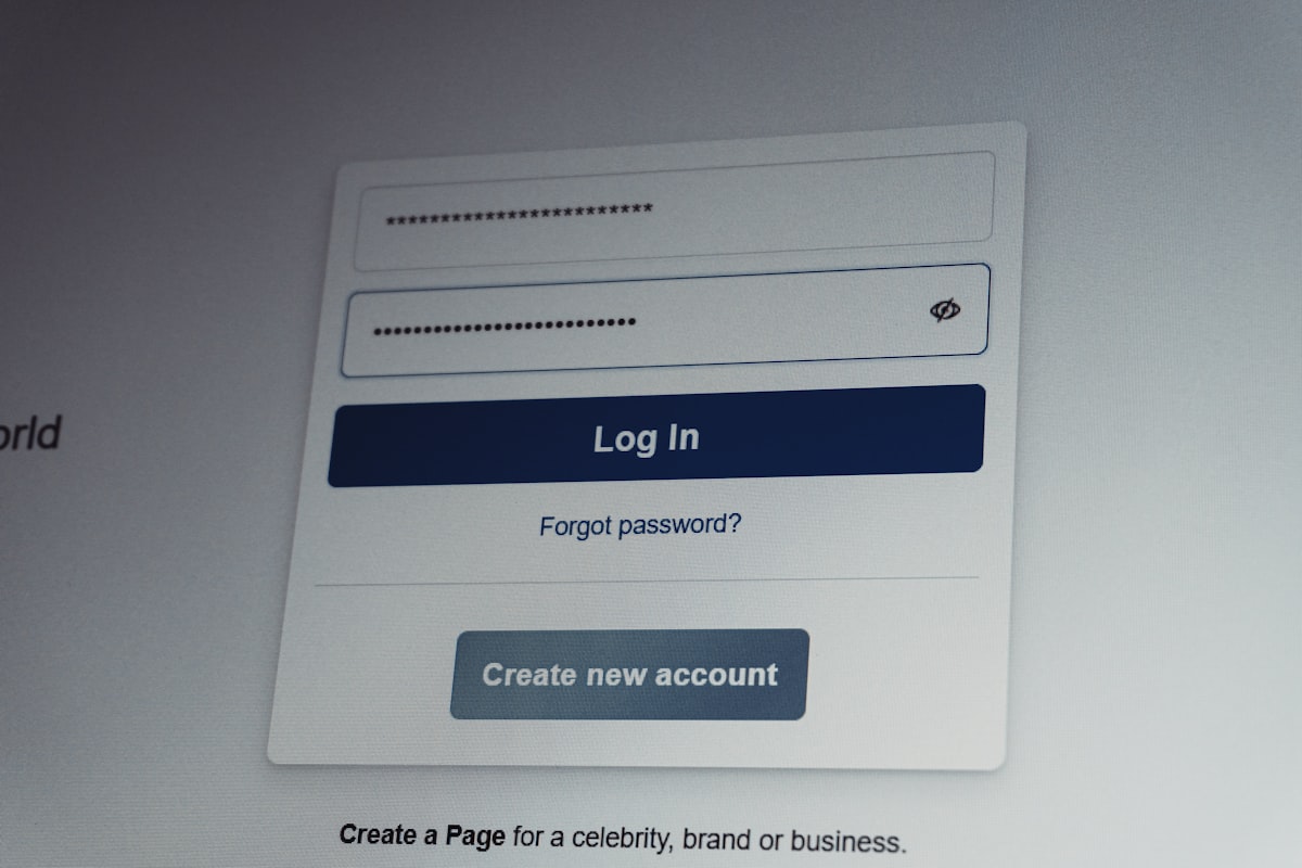 Facebook login screen with username and passw